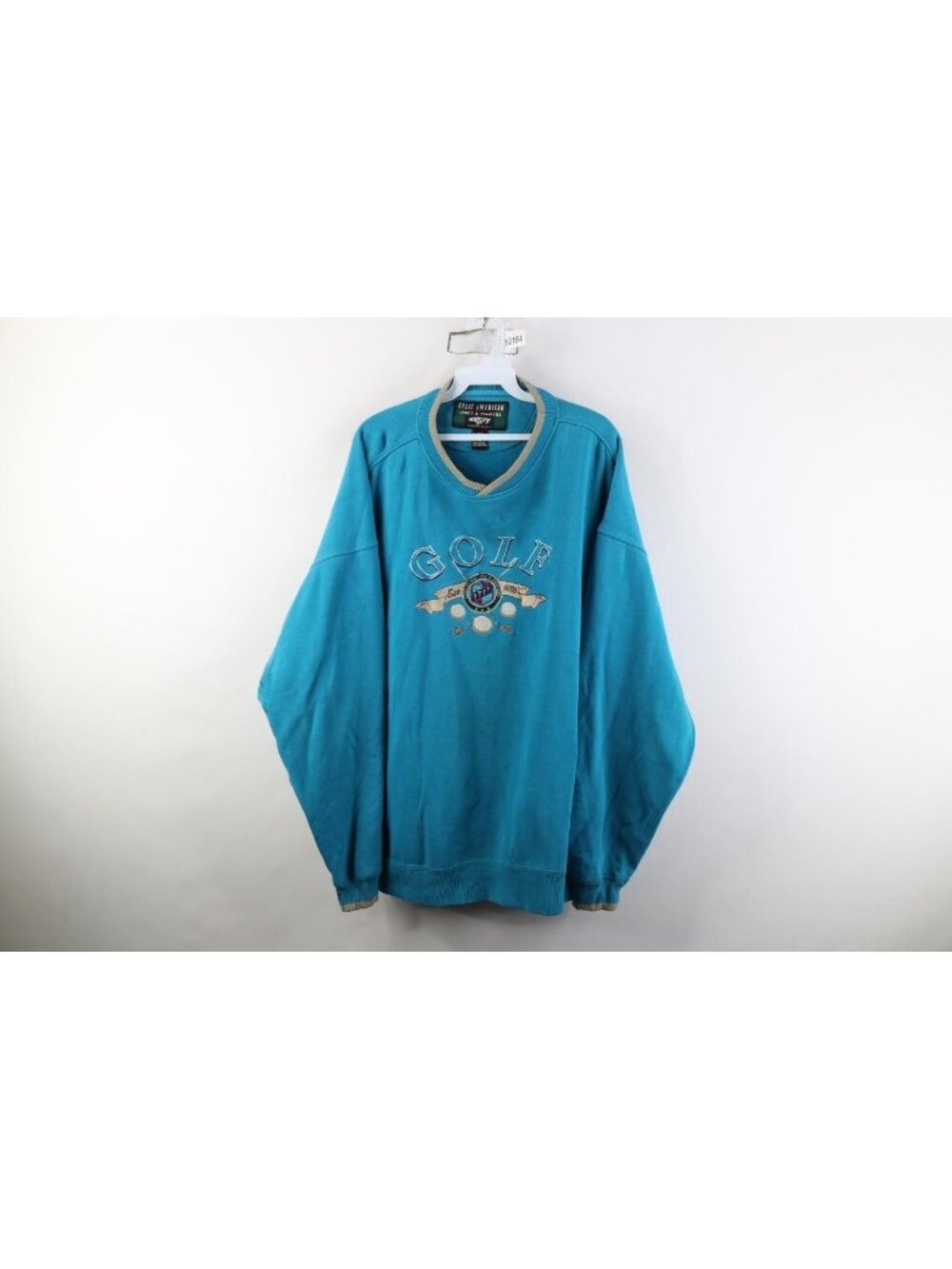 Vintage 90s Streetwear Mens XL Distressed Spell Out Golf Golfing Sweatshirt Blue